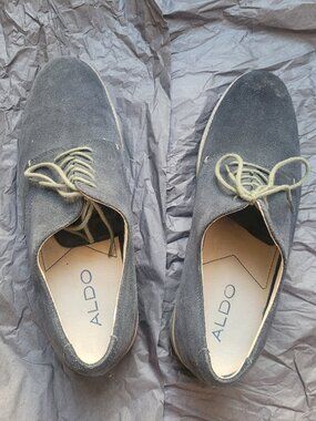 EUC Aldo Marg Lace Up Mens Shoes Navy Suede Light Green Soles Laces Size US 9.5